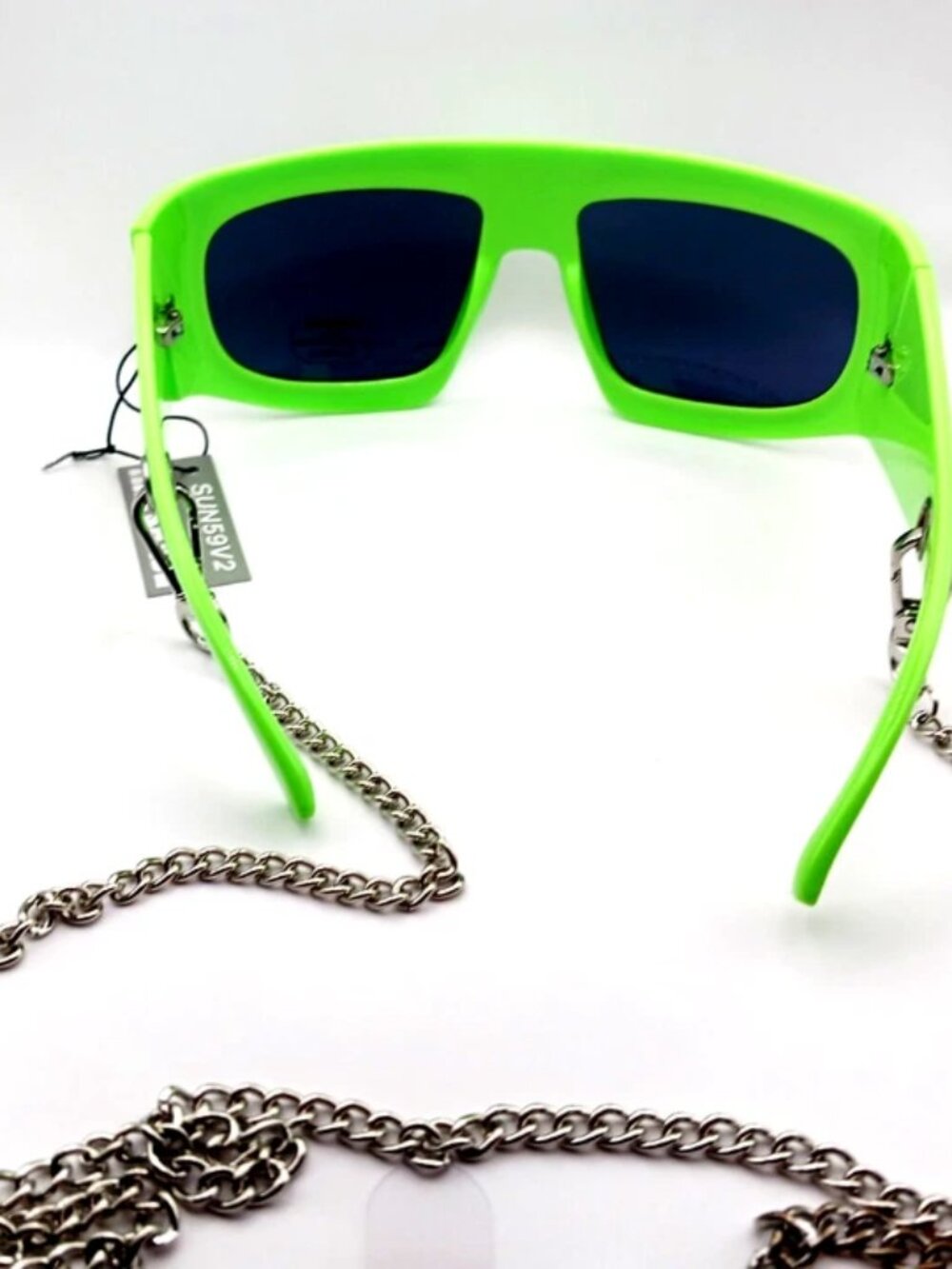 Mad Shade Sunglasses Fluorescent Green + Black With Chain New With Tags Unisex